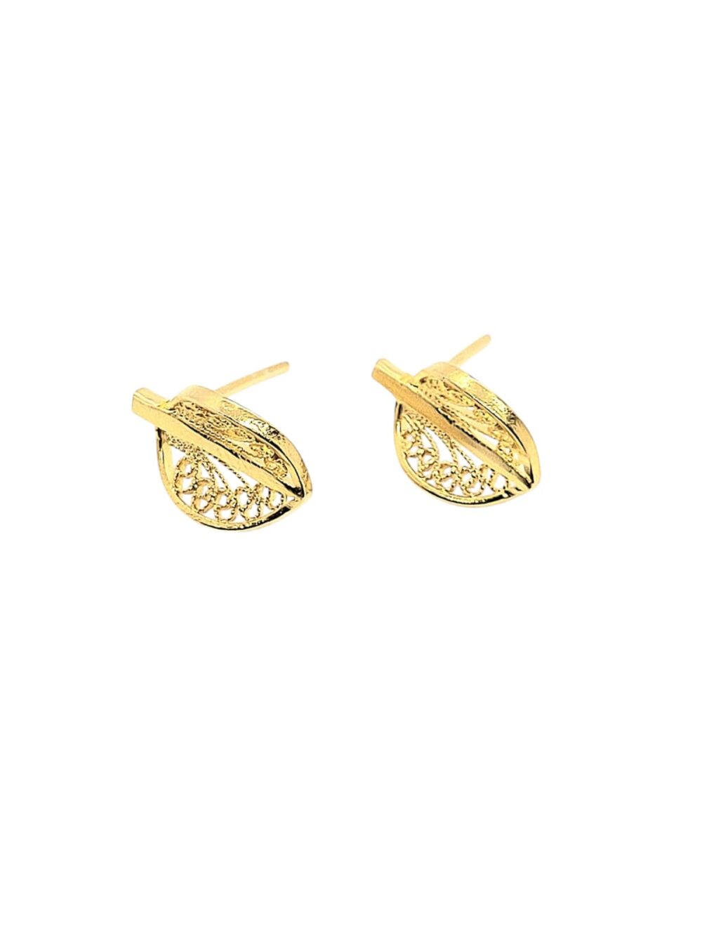 Boucles d'oreilles en filigrane en argent plaqué or, petites, "Leaf".
