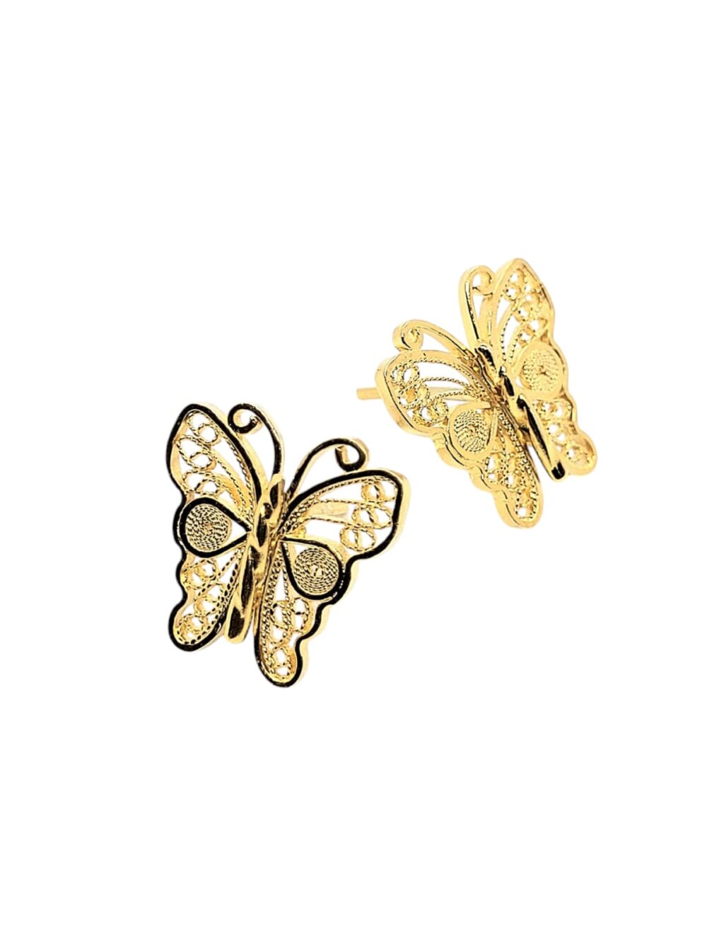 Boucles d'oreilles en filigrane en argent plaqué or, petites, "Papillon".